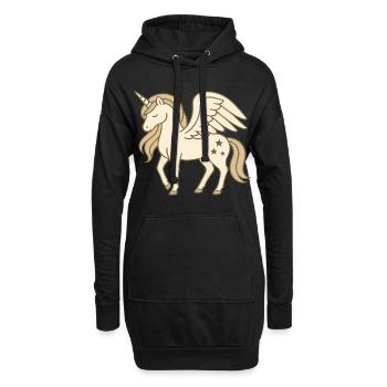 Niedliches geflügeltes Einhorn mit Sternen und Pastellmähne - Hoodie-Kleid - Schwarz - Vorne