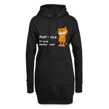 Juste sourire – chat souriant espiègle qui dit - Sweat-shirt à capuche long Femme - noir - Devant