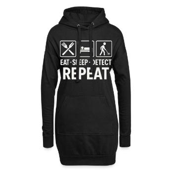 Essen, schlafen, erkennen, wiederholen, Metalldetektor – Spaß - Hoodie-Kleid - Schwarz - Vorne