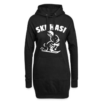 Skihase auf Skiern – Retro Ski Wintersport - Hoodie-Kleid - Schwarz - Vorne
