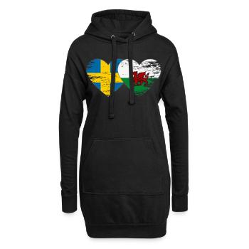 Schweden Wales Flagge Herz used - Hoodie-Kleid - Schwarz - Vorne