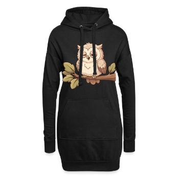 Hibou endormi sur une branche - Sweat-shirt à capuche long Femme - noir - Devant