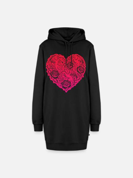Herz Romantische Drachenrosen Liebe - Hoodie-Kleid - Schwarz