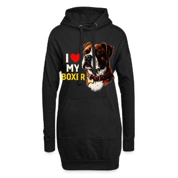 J’adore mon boxer - Sweat-shirt à capuche long Femme - noir - Devant