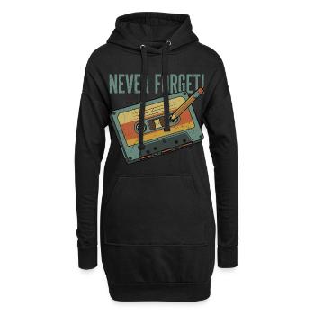 Never Forget – Retro Kassette & Bleistift Design - Hoodie-Kleid - Schwarz - Vorne