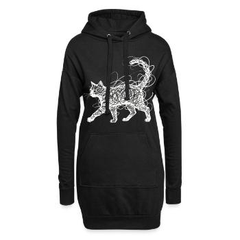 Minimalistisches Scribble Katze Line Art Japanisch - Hoodie-Kleid - Schwarz - Vorne