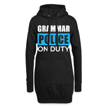 La police de la grammaire en action - Sweat-shirt à capuche long Femme - noir - Devant