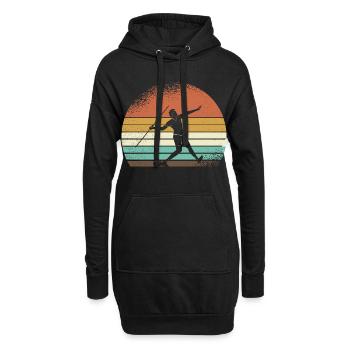 Retro Sonnenuntergang Skisport Silhouette - Hoodie-Kleid - Schwarz - Vorne