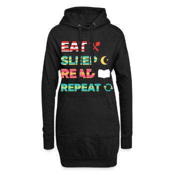 Eat Sleep Read Repeat Bücherwurm - Hoodie-Kleid - Schwarz - Vorne