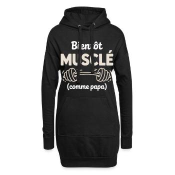 bientôt musclé comme papa gym musculation - Sweat-shirt à capuche long Femme - noir - Devant
