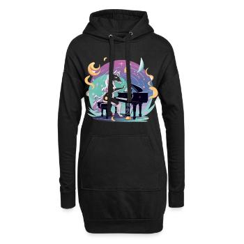 Mondzauber Licorne au piano - Sweat-shirt à capuche long Femme - noir - Devant