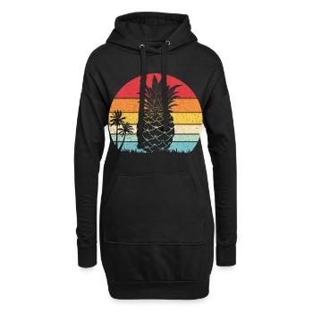 Ananas-Sommer-Retro-Strand, Vintage-Sonnenuntergang - Hoodie-Kleid - Schwarz - Vorne