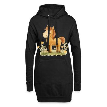 Pferd Blumen - Hoodie-Kleid - Schwarz - Vorne