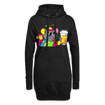 Party Maus mit Bier - Hoodie-Kleid - Schwarz - Vorne