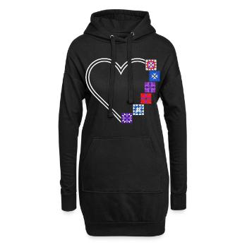 Quilting Passion | Cœurs et Blocs de Patchwork - Sweat-shirt à capuche long Femme - noir - Devant