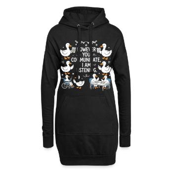 Egal, wie deine Stimme klingt, ich bleibe dran. - Hoodie-Kleid - Schwarz - Vorne