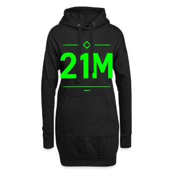 21M Bitcoin Schriftzug Neon Grün Motiv Limit - Hoodie-Kleid - Schwarz - Vorne