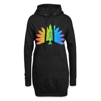 Mehrfarbiger Pfau - Hoodie-Kleid - Schwarz - Vorne