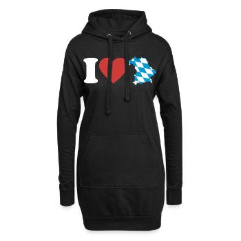 J’aime la Bavière | Cœur avec carte bleu-blanc - Sweat-shirt à capuche long Femme - noir - Devant
