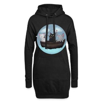 Kawaii Cats Fischerboot-Hemd - Hoodie-Kleid - Schwarz - Vorne