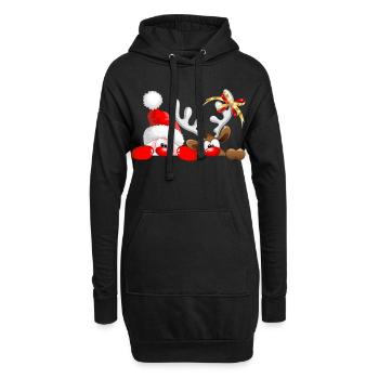 Père Noël drôle et rennes qui espionnent - Sweat-shirt à capuche long Femme - noir - Devant