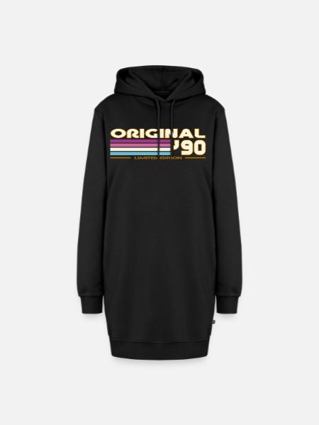 Originale 90er Retro-Streifen - Hoodie-Kleid - Schwarz