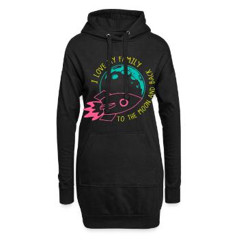 Ich liebe meine Familie bis zum Mond, Raketen-Neon - Hoodie-Kleid - Schwarz - Vorne