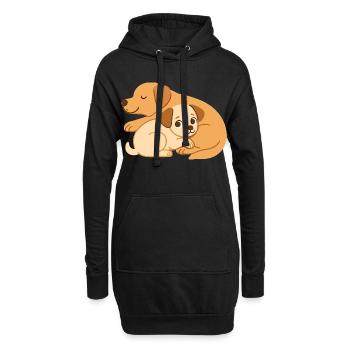 Les chiens mignons se câlinent : petit et grand chien - Sweat-shirt à capuche long Femme - noir - Devant