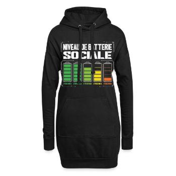 Niveau De Batterie Sociale Humour Introverti - Sweat-shirt à capuche long Femme - noir - Devant