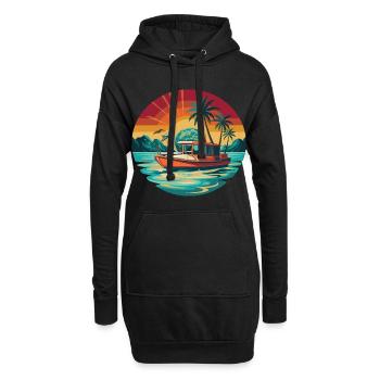 Retro Boot Sonnenuntergang Tropen - Hoodie-Kleid - Schwarz - Vorne