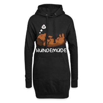 Hundemüde Langhaardackel Dackel Dackelhalter  - Hoodie-Kleid - Schwarz - Vorne