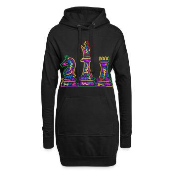 Schachspieler bunte Schachfiguren Kinder Schach - Hoodie-Kleid - Schwarz - Vorne
