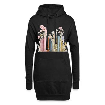 Livres avec des fleurs - Sweat-shirt à capuche long Femme - noir - Devant