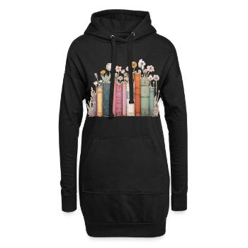 Livres avec des fleurs - Sweat-shirt à capuche long Femme - noir - Devant
