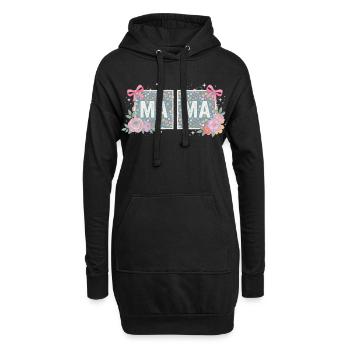 MAMA Carrés Fleuris et Nœuds Roses | Rétro - Sweat-shirt à capuche long Femme - noir - Devant