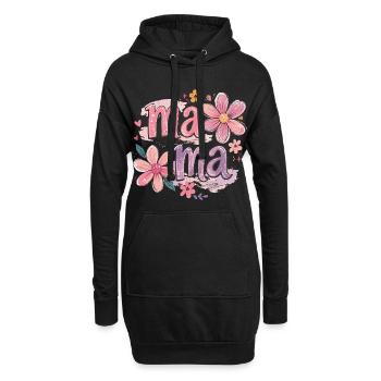 MAMA Grandes Fleurs et Nœud Rose | Style Rétro - Sweat-shirt à capuche long Femme - noir - Devant