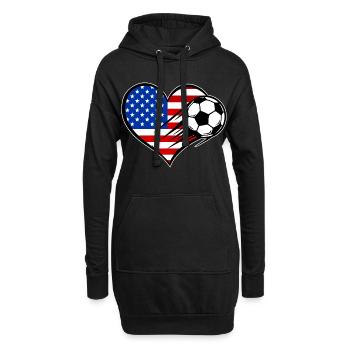 USA Herz Flagge Fußball mit Herz - Hoodie-Kleid - Schwarz - Vorne