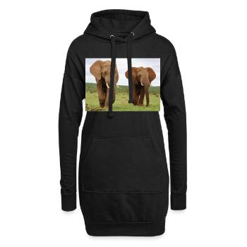 Zwei Elefanten auf Savanne - Hoodie-Kleid - Schwarz - Vorne