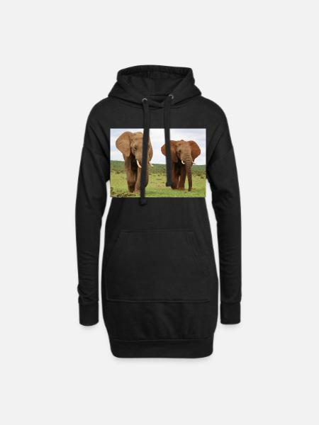 Zwei Elefanten auf Savanne - Hoodie-Kleid - Schwarz