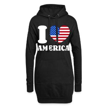 I Love America Herz Liebe Amerika Fan USA Flagge - Hoodie-Kleid - Schwarz - Vorne