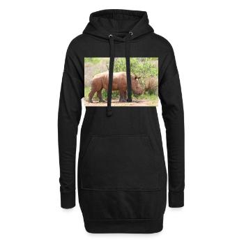 Rhino im Grasland - Hoodie-Kleid - Schwarz - Vorne