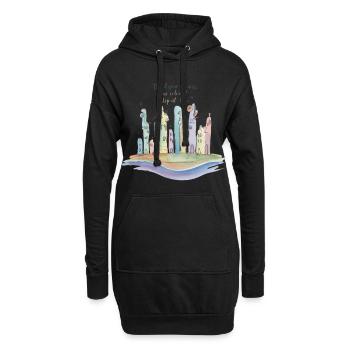Paysage onirique urbain coloré - Sweat-shirt à capuche long Femme - noir - Devant