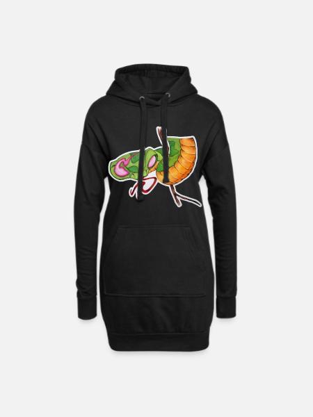 Flame Snake with Green, Orange, Tail - Hoodie Dress - black