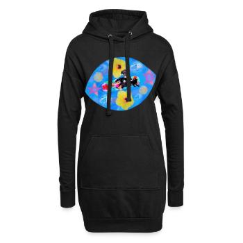 Rüde Lobo - vier Pfoten auf Regenbogen-Skateboard - Hoodie-Kleid - Schwarz - Vorne