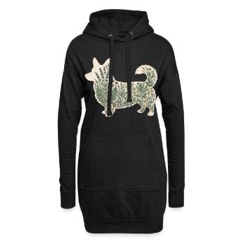Botanischer Corgi Pflanzen - Hoodie-Kleid - Schwarz - Vorne