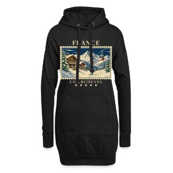 Frankreich Courchevel Vintage Reisemarke - Hoodie-Kleid - Schwarz - Vorne