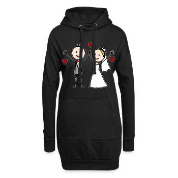 Dessin animé du couple de mariés joyeux - Sweat-shirt à capuche long Femme - noir - Devant