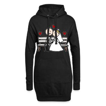 Caricature du couple de mariés sur le banc - Sweat-shirt à capuche long Femme - noir - Devant