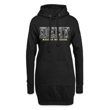 DENT – Hinterlass einen Eindruck | Metallisches Wortspiel - Hoodie-Kleid - Schwarz - Vorne