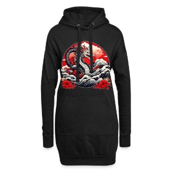 Japanischer Drachen - Hoodie-Kleid - Schwarz - Vorne